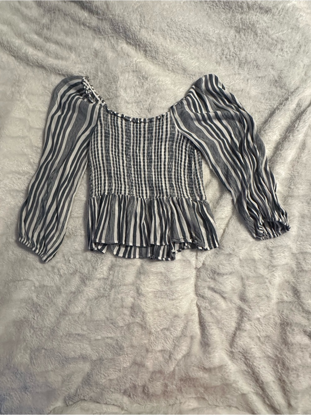 American Eagle Outfitters Blue & White Striped Smocked Peplum Top
